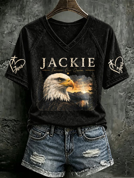 Women's Forever Big Bear Eagle Jackie V-neck T-shirt