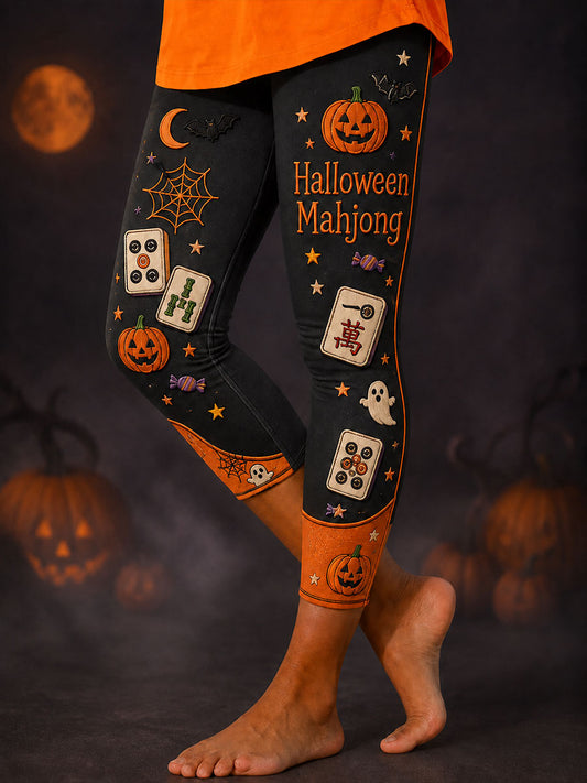 Women's Halloween Mahjong Print Leggings