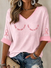 Women's "Yeah, They Are Gone, They Tried to Kill Me" Breast Cancer Awareness Casual T-Shirt