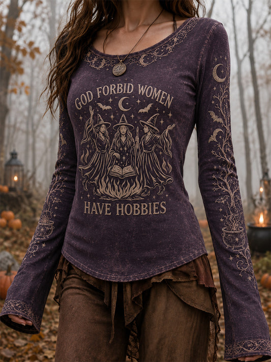 Women's God Forbid Women Have Hobbies Print Casual Long-Sleeve T-Shirt
