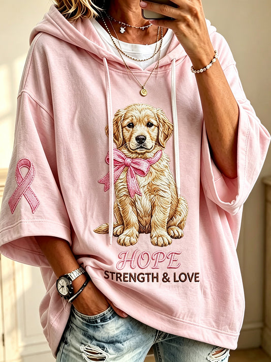 Women’s Hope Strength & Love Pink Ribbon Golden Retriever Print Hoodie