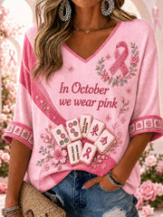 Women's "In October we wear pink" waffle V-neck tops