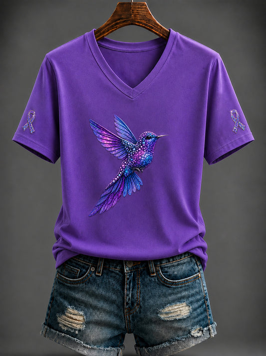 Women's Alzheimer's Disease Purple  Art Printed V-neck T-shirt