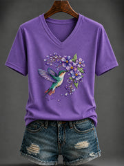 Women's Alzheimer's Disease Purple  Art Printed V-neck T-shirt