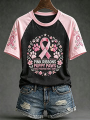 Women's Breast Cancer Theme Cute Dog Paw Pattern Prints Casual Short Sleeve T-Shirt