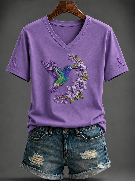 Women's Alzheimer's Disease Purple  Art Printed V-neck T-shirt