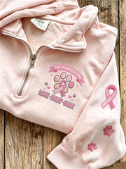 Women's Breast Cancer Themed Cute Dog Pattern Prints Casual Half-Zipper Sweatshirt