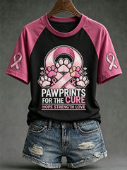 Women's Breast Cancer Theme Cute Dog Paw Pattern Prints Casual Short Sleeve T-Shirt