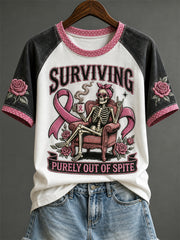 Women's Surviving Purely Out of Spite Breast Cancer Skeleton Print short sleeve T-shirt