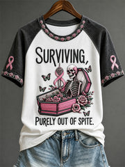 Women's Surviving Purely Out of Spite Breast Cancer Skeleton Print short sleeve T-shirt