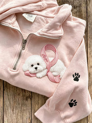 Women's Hope Pink Ribbon Bichon Dog & Paw Prints Zip Up Sweatshirt