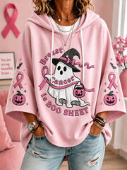 Women’s Breast Cancer Is Boo Sheet Print Casual Short-Sleeve Hoodie