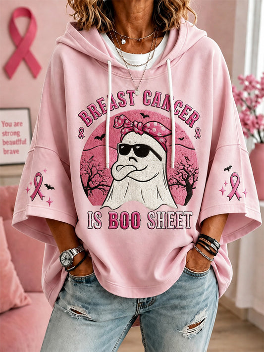 Women’s Breast Cancer Is Boo Sheet Print Casual Short-Sleeve Hoodie