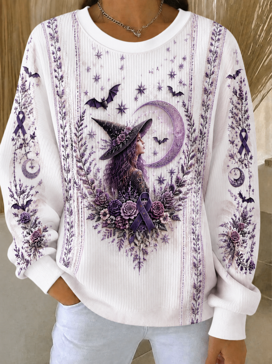 Women's Alzheimer's Awareness Ribbed Round-Neck Sweatshirt