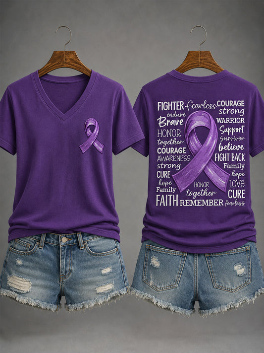 Women's Purple Ribbon Alzheimer's Awareness Support V-Neck Tee