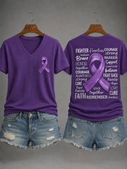 Women's Purple Ribbon Alzheimer's Awareness Support V-Neck Tee