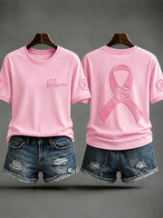 Women's"Believe"Breast Cancer Prevention and Awareness Casual T-shirt
