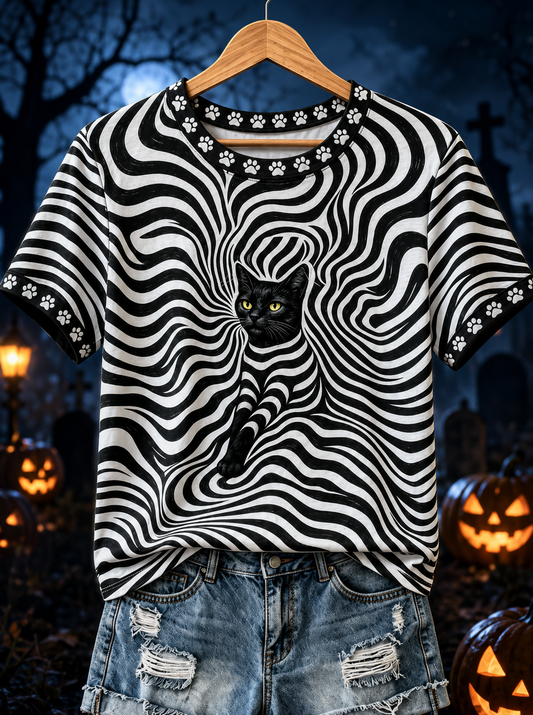 Women's Black Cat Stripes  T-shirt