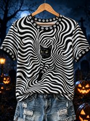 Women's Black Cat Stripes  T-shirt