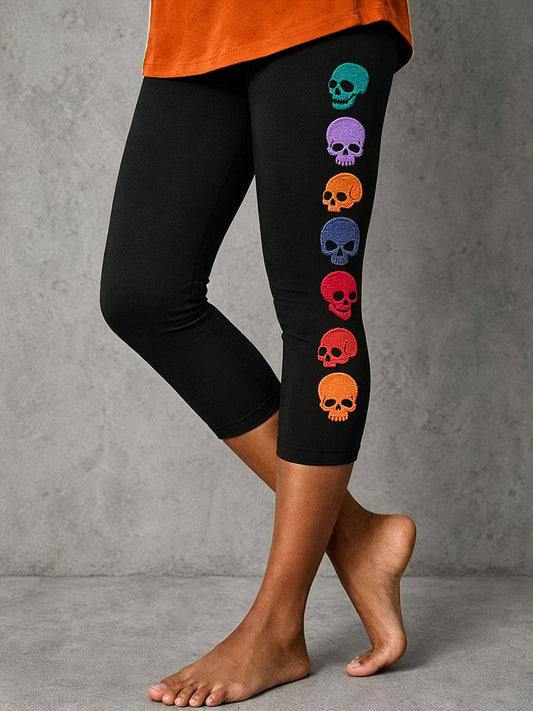 Women's Colorful Skull Stretch Leggings
