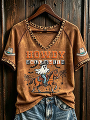 Women's Halloween Western-style Pattern Printed Casual Short-sleeve T-shirt