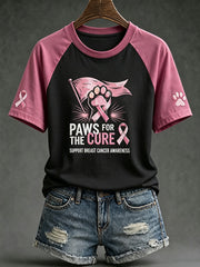 Women's Breast Cancer Theme Cute Dog Paw Pattern Printed Casual Short Sleeve T-Shirt