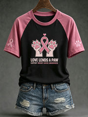 Women's Breast Cancer Theme Cute Dog Paw Pattern Printed Casual Short Sleeve T-Shirt