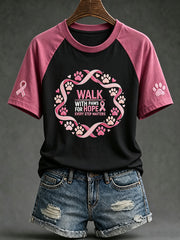Women's Breast Cancer Theme Cute Dog Paw Pattern Printed Casual Short Sleeve T-Shirt