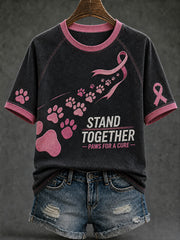 Women's Breast Cancer Theme Cute Dog Paw Pattern Printed Casual Short Sleeve T-Shirt
