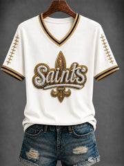 Women's America Football Printed V-neck T-shirt
