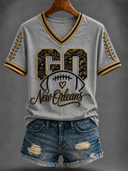 Women's America Football Printed V-neck T-shirt