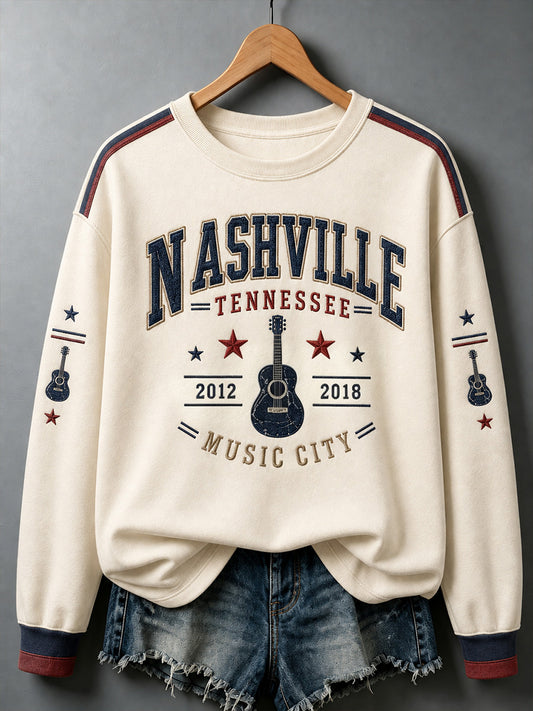 Women's Nashville Born for the Stage Embroidered Print Casual V-Neck Tee