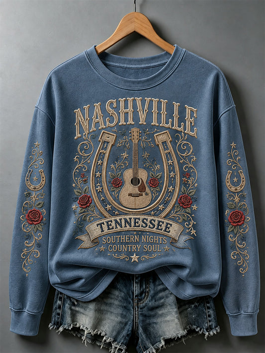 Women's Nashville Born for the Stage Embroidered Print Casual Sweatshirt