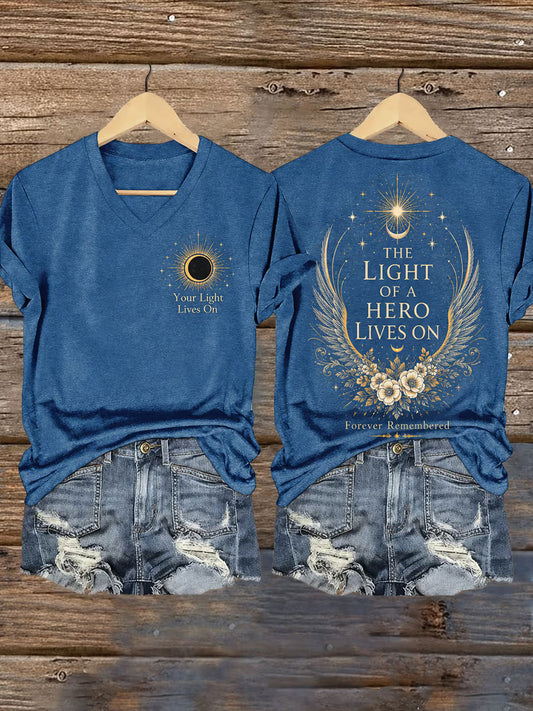 Women's Her Lifht Of A Hero Lives On Short-sleeved T-shirt