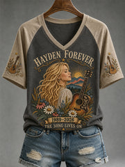 Women's Nashville Born for the Stage Embroidered Print Casual V-Neck Tee