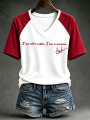 Women's Quote Print V-neck T-shirt