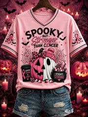 Women's “SPOOKY BUT Stronger THAN CANCER” Printed V-neck T-shirt