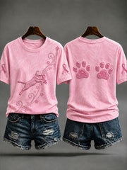 Women's Cat Print Breast Cancer Prevention T-shirt