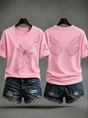 Women's Dragonfly Print Breast Cancer Prevention T-shirt