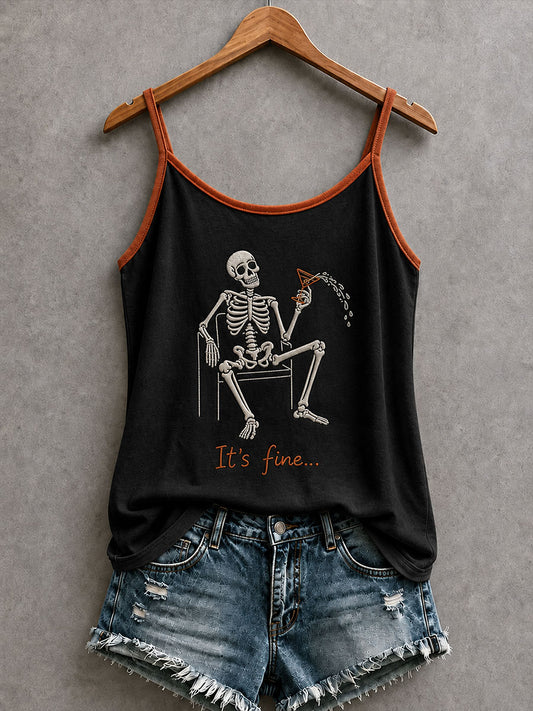 Women's It‘s Fine Fun Skeleton Printed Casual Vest