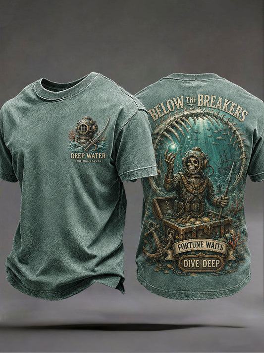Men's "below the breakers fortune waits dive deep" T-shirts