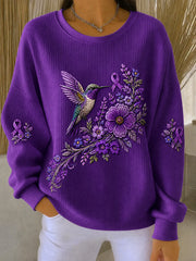 Women's Purple Floral & Hummingbird Print Alzheimer's Awareness Support Sweatshirt