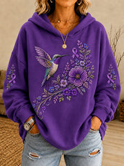 Women's Purple Floral & Hummingbird Print Alzheimer's Awareness Support Hoodie