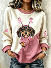 Women's cute dog print color-blocked casual sweatshirt