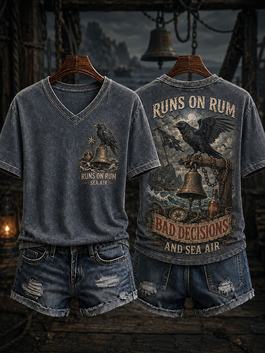 Women's "Runs On Rum Bad Decisions And Sea Air" V-neck T-shirts