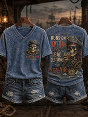 Women's "Runs On Rum Bad Decisions And Sea Air" V-neck T-shirts