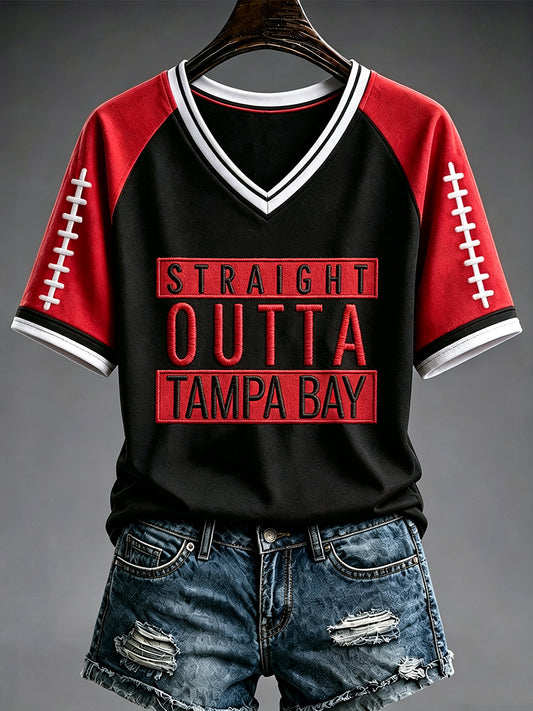 Women's Football Fan Print V-neck T-shirt