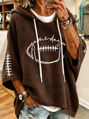 Women's Football Lovers Gameday Casual 3/4 Sleeve Waffle Hoodie