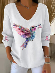 Women's Breast Cancer Awareness Hummingbird Print Casual Top