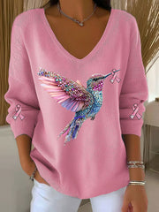 Women's Breast Cancer Awareness Hummingbird Print Casual Top